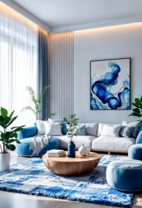 Modern living room styled with a coordinated blue colour palette – Everything Blue inspiration